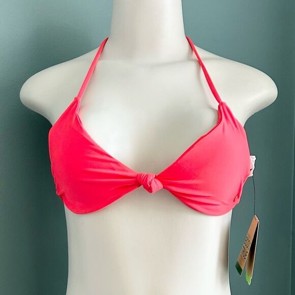 Volcom Simply Seamless Triangle True Red String Bikini Swim Top Size Medium - Picture 2 of 11